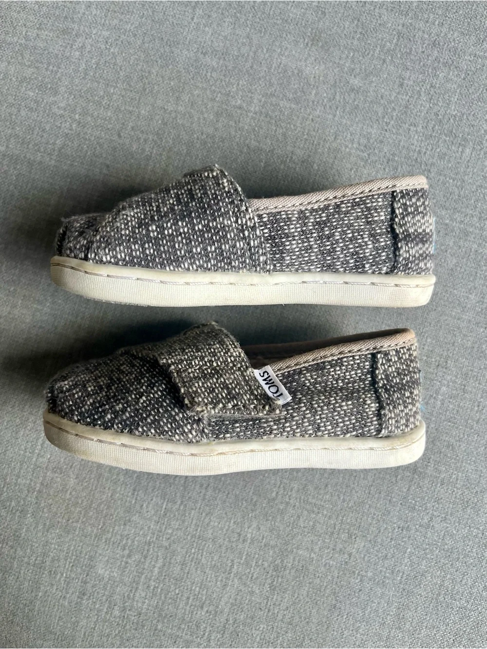 TOMS Toddler Alpargatas Grey Herringbone Slip On Shoes - Size 5